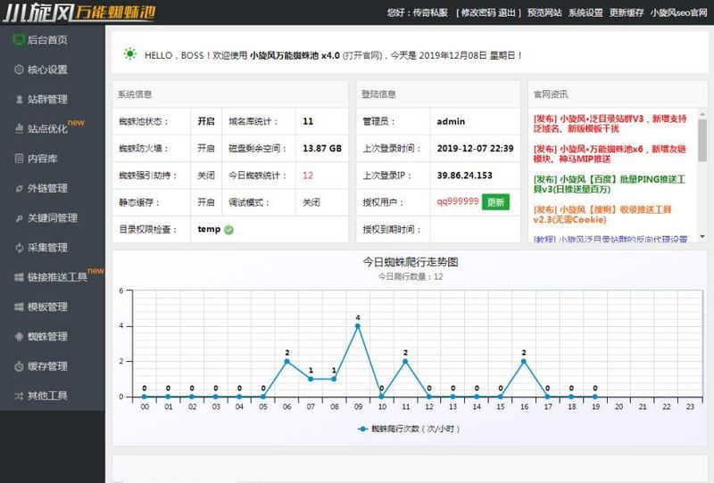  小旋风蜘蛛池站群系统源码X4版本（原小霸王蜘蛛池）蜘蛛池站群网站快排 网站源码
