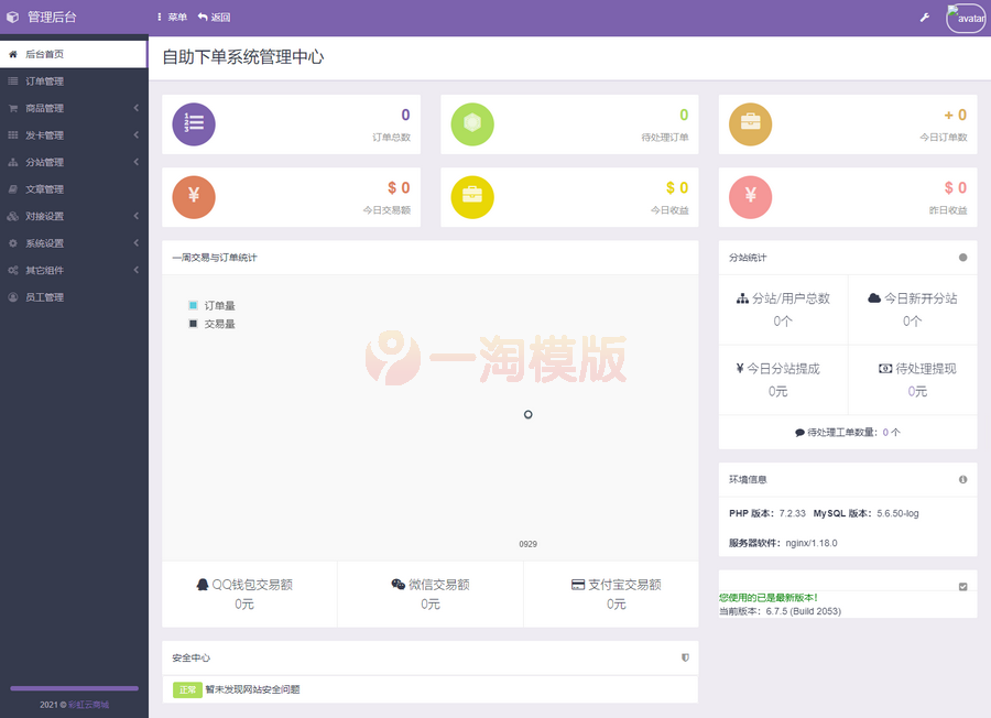  开源版 彩虹自助下单系统免授权 多模板+小储云商城模板 网站源码